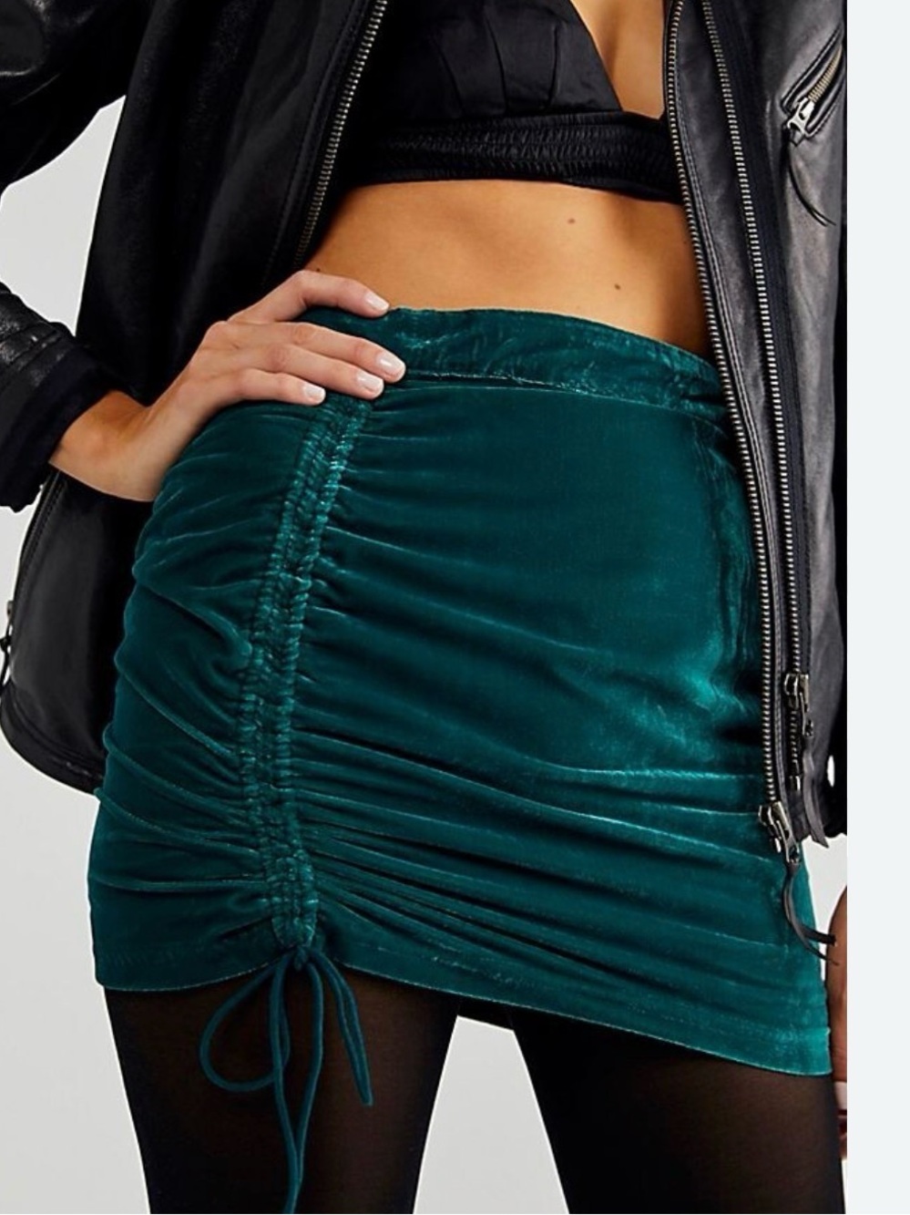 Free People Vivienne Velvet Dark Green Mini Skirt